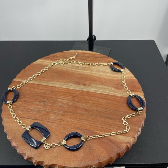 Chico’s Nia Single Strand Necklace -Gold & Navy plastic shape - Picture 2 of 4